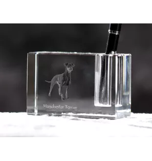 Manchester Terrier - Porte-stylos, organiseur en cristal avec photo de chien, décoration de bureau unique par la marque Art-Dog