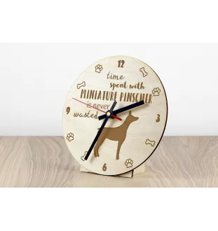 Pinscher nain - horloge avec chien, horloge en bois, horloge murale pour les amoureux des chiens, horloge de bureau et étagère, Art-Dog