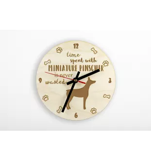 Miniature Pinscher - clock with a dog, wooden clock, wall clock for dog lovers, clock for desk and shelf, Art-Dog