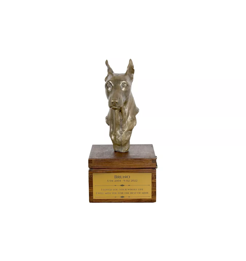 Miniature Pinscher - urn for dog ashes with a statuette, small urn for a dog, personalized urn with a bust of a dog by Art-Dog brand