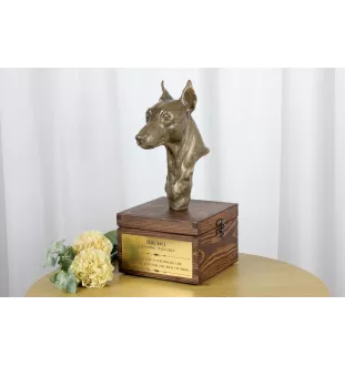 Miniature Pinscher - urn for dog ashes with a statuette, small urn for a dog, personalized urn with a bust of a dog by Art-Dog brand