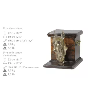 Zwergpinscher - Eine Urne für die Asche eines Hundes mit einer Statuette, eine elegante Urne für einen Hund, eine außergewöhnliche Urne mit dem Porträt eines Hundes von der Marke Art-Dog.