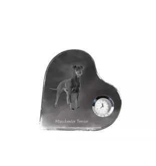 Manchester Terrier - Kristalluhr mit einem Hundebild, Herzregal-Uhr, personalisierte Standuhr der Marke Art-Dog