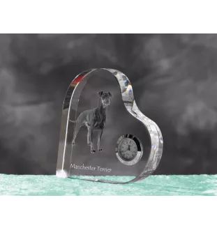 Manchester Terrier - Kristalluhr mit einem Hundebild, Herzregal-Uhr, personalisierte Standuhr der Marke Art-Dog