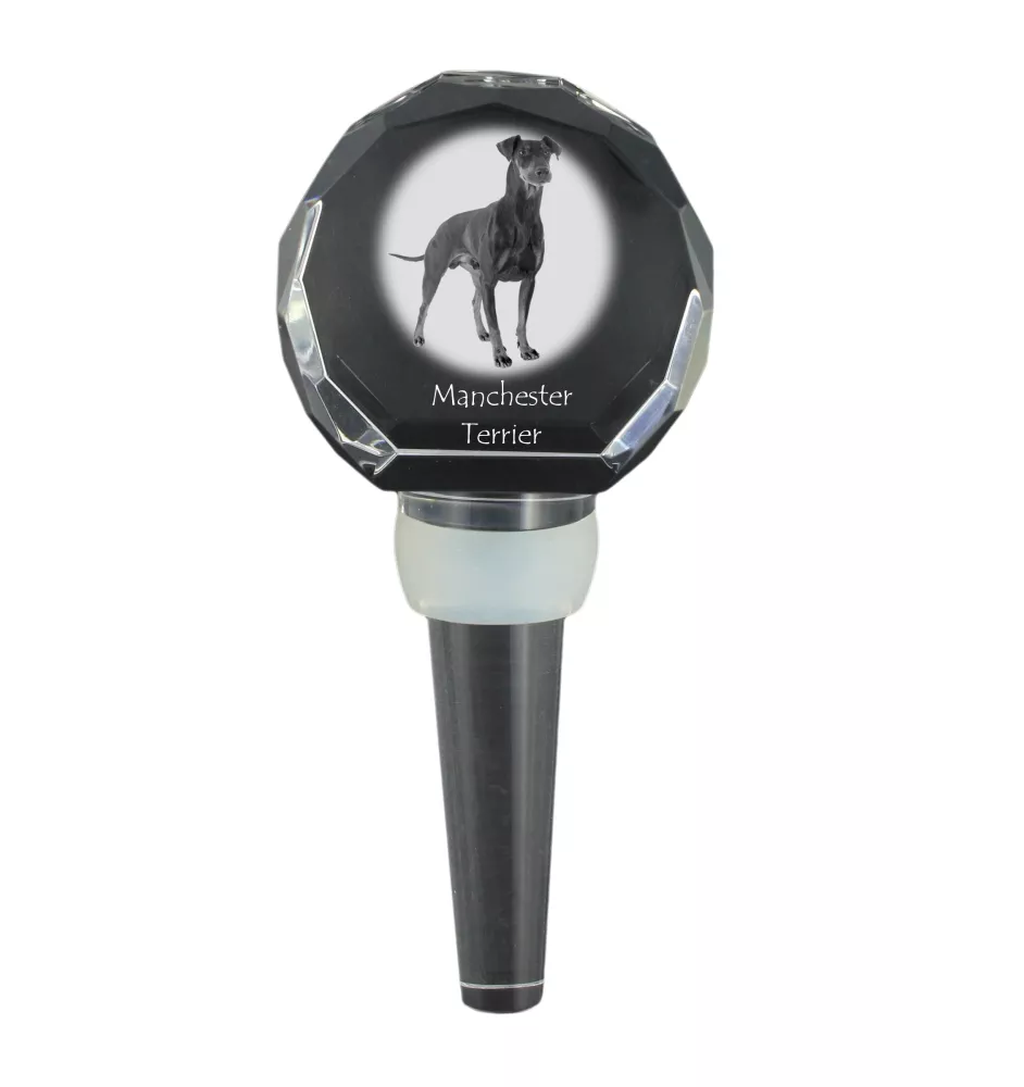 Manchester Terrier - Crystal bottle stopper, unique wine stopper with photo, personalised gift for sommelier by Art-Dog brand