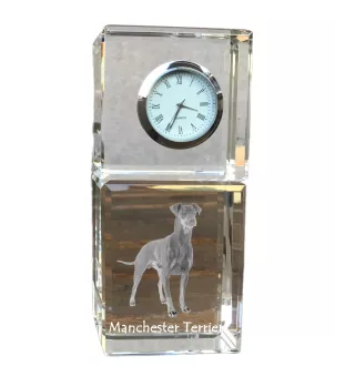 Manchester Terrier - montre en cristal avec photo, photo de chien dans un cristal, horloge de bureau personnalisée de la marque Art-Dog