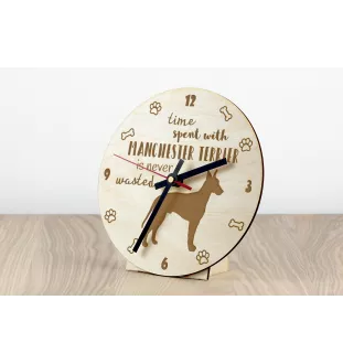 Manchester Terrier - clock with a dog, wooden clock, wall clock for dog lovers, clock for desk and shelf, Art-Dog