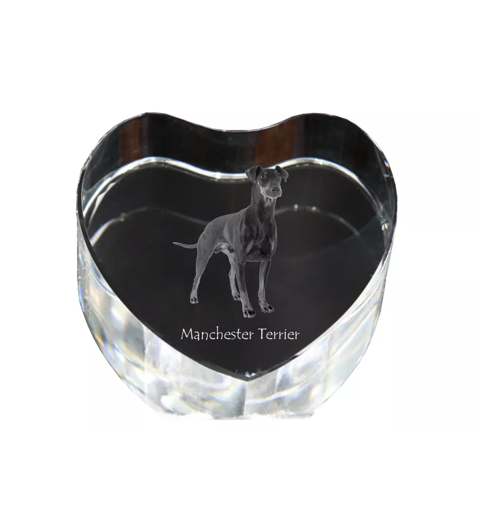 Manchester Terrier - a photo of a dog in crystal, crystal heart, unique photo frame from the Art-Dog brand