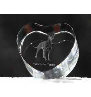 Manchester Terrier - a photo of a dog in crystal, crystal heart, unique photo frame from the Art-Dog brand