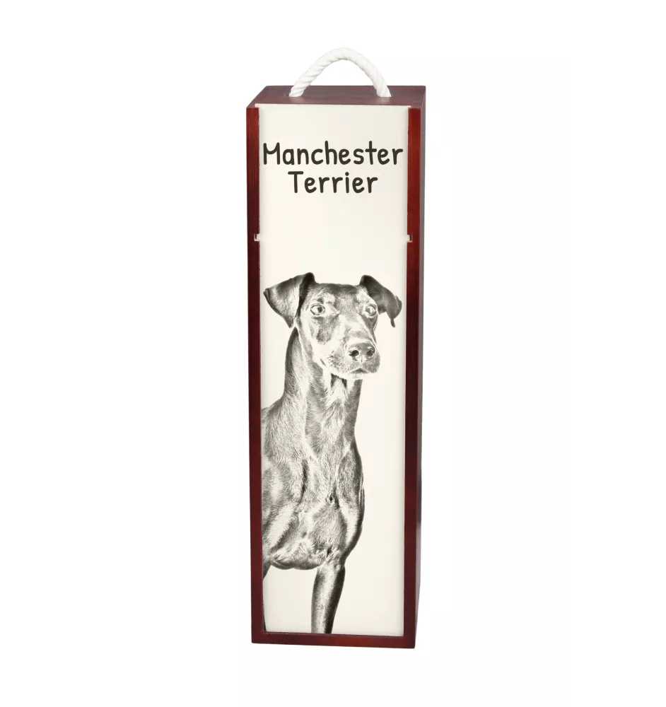 Manchester Terrier - wine box with a dog, alcohol box with graphics, personalized gift box from the Art-Dog brand