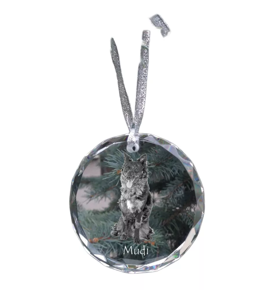 Mudi - crystal bauble with a photo, dog photo in crystal, personalized Christmas tree ornament by Art-Dog brand