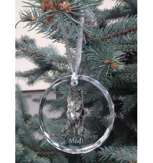 Mudi - crystal bauble with a photo, dog photo in crystal, personalized Christmas tree ornament by Art-Dog brand