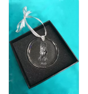 Mudi - crystal bauble with a photo, dog photo in crystal, personalized Christmas tree ornament by Art-Dog brand