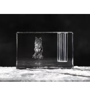 Mudi - Stifthalter, Kristallorganizer mit Hundefoto, einzigartige Schreibtischdekoration der Marke Art-Dog