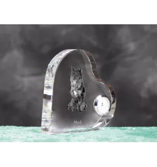 Mudi - crystal clock with a dog picture, heart-shaped shelf clock, personalized standing clock by Art-Dog brand