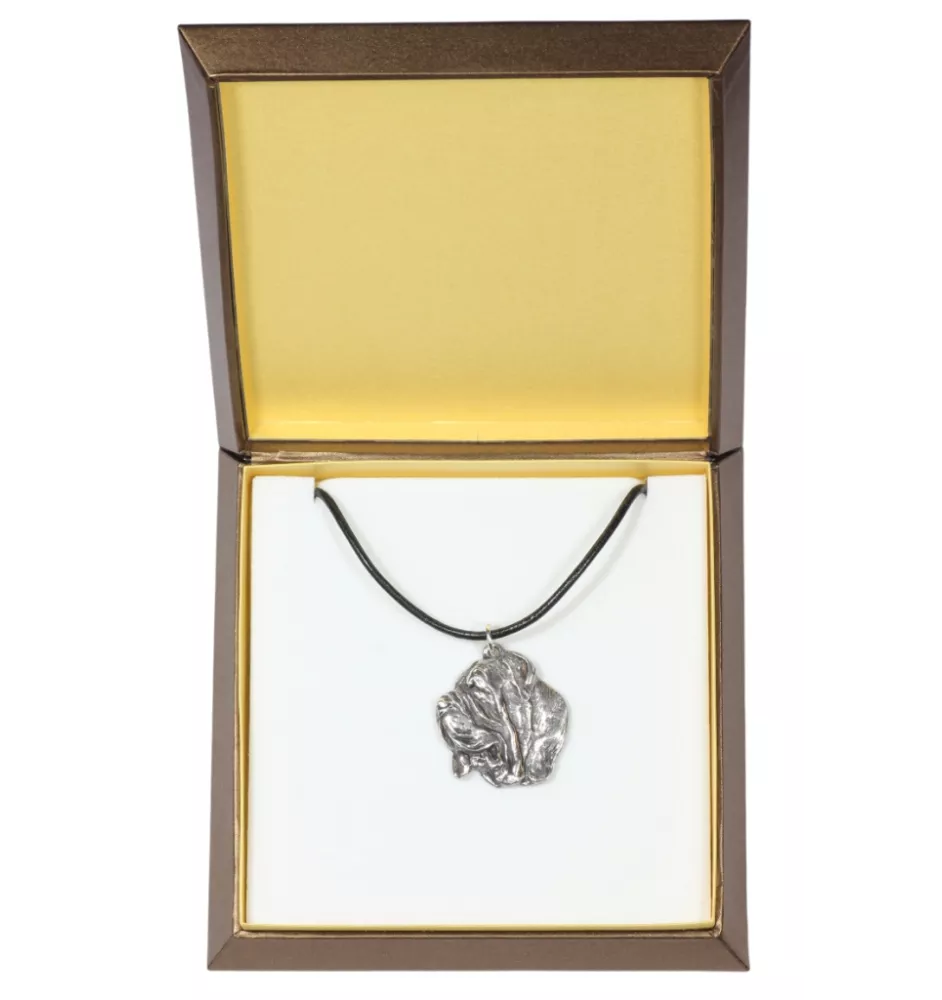 Mâtin napolitain, Mâtin de Naples, Napolitain - Collier de chien dans une boîte cadeau, médaillon argenté pour fan de chien, pendentif remarquable de la marque Art-Dog