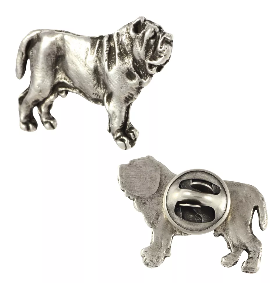 Neapolitan Mastiff, Mastino Napoletano I  - Silver-plated dog brooch, elegant pin, jacket lapel decoration by Art-Dog brand