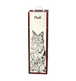 Mudi - wine box with a dog, alcohol box with graphics, personalized gift box from the Art-Dog brand