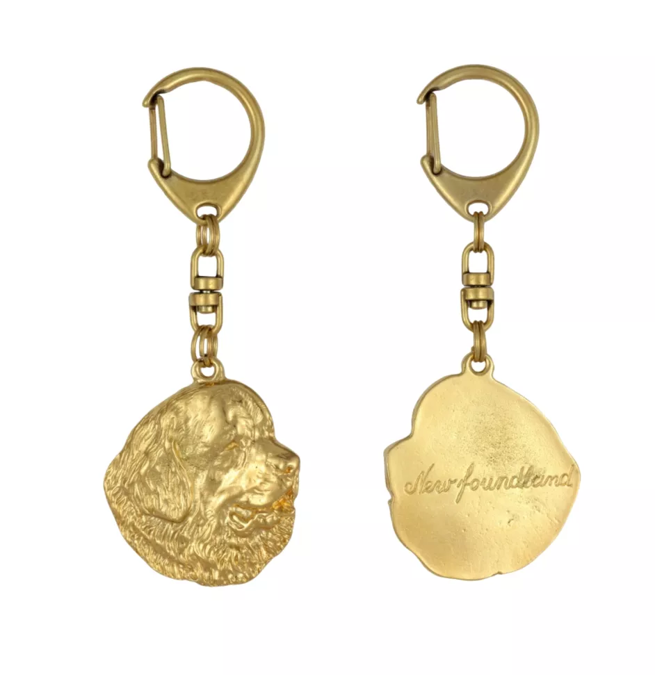 Chien de Terre-neuve, retriever de Terre-Neuve - Porte-clés doré avec chien dans boîte cadeau, décoration de sac à main, accessoire de luxe de la marque Art-Dog