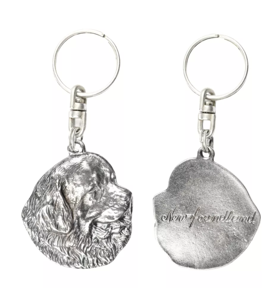 Chien de Terre-neuve, retriever de Terre-Neuve - Pendentif argenté avec un chien dans une boîte décorative, décoration de sac à main, pendentif de sac à dos par la marque Art-Dog