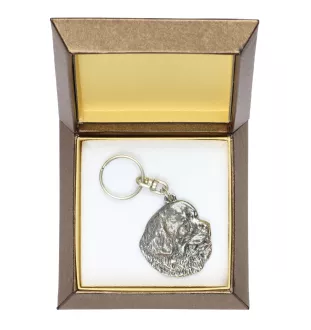 Neufundländer, Newfoundland - Versilberter Anhänger mit einem Hund in einer dekorativen Box, Handtaschenschmuck, Rucksackanhänger der Marke Art-Dog