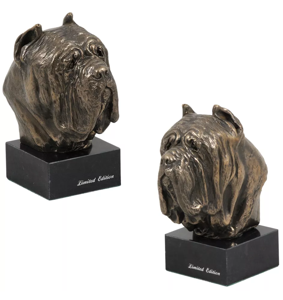 Mastino Napoletano, Neapolitanischer Mastiff - Hundestatue, Büste auf Steinsockel, Skulptur, Trophäe für Hundeausstellung der Marke Art-Dog