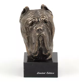 Mastino Napoletano, Neapolitanischer Mastiff - Hundestatue, Büste auf Steinsockel, Skulptur, Trophäe für Hundeausstellung der Marke Art-Dog
