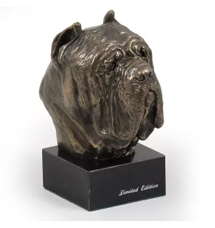 Mastino Napoletano, Neapolitanischer Mastiff - Hundestatue, Büste auf Steinsockel, Skulptur, Trophäe für Hundeausstellung der Marke Art-Dog