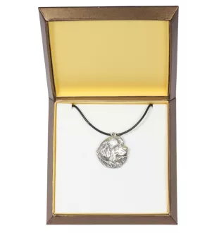 Neufundländer, Newfoundland - Hundehalsband in Geschenkbox, versilbertes Medaillon für Hundefans, markanter Anhänger der Marke Art-Dog