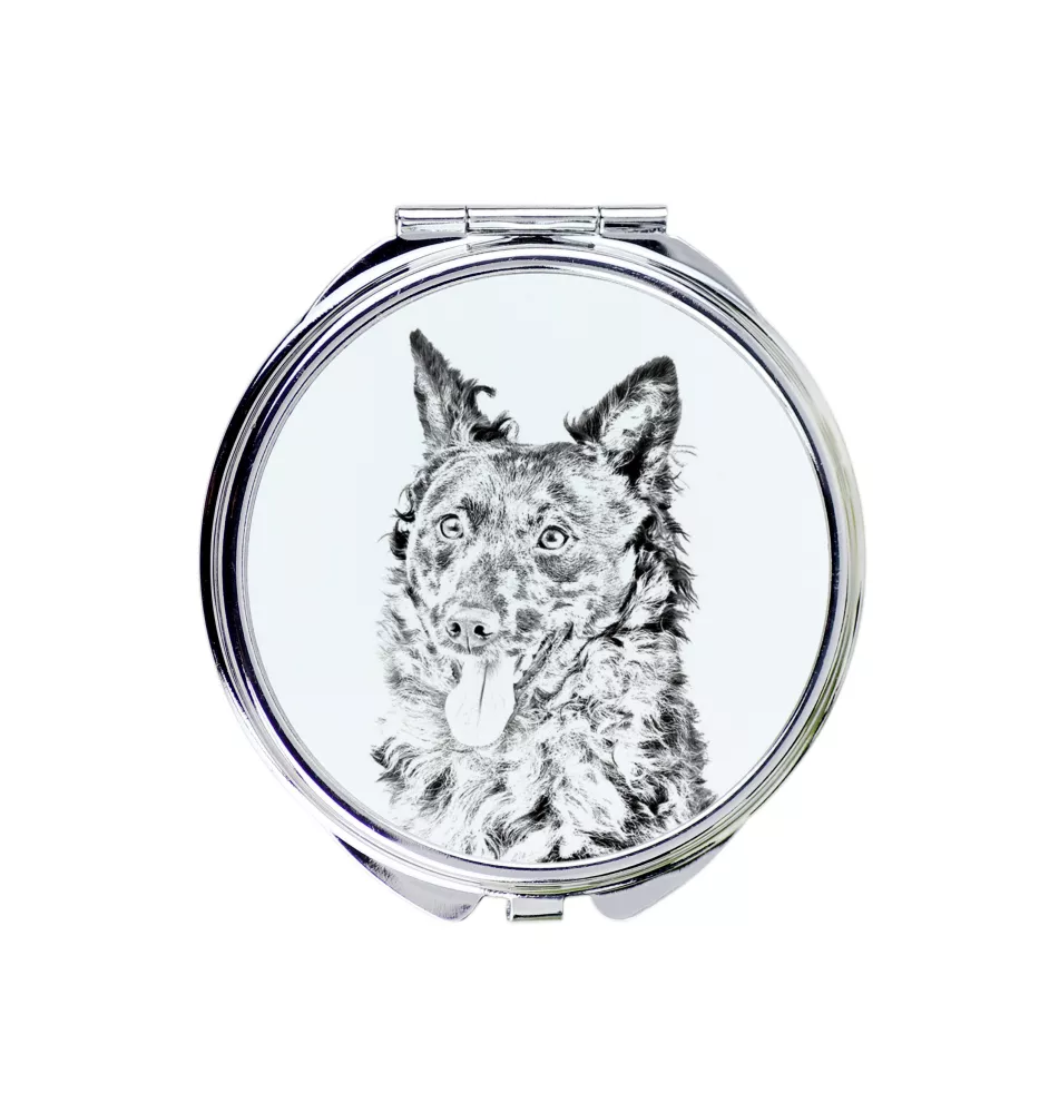 Mudi - Taschenspiegel mit Hund, personalisierter Taschenspiegel, kompakter Spiegel mit Art-Dog-Logo