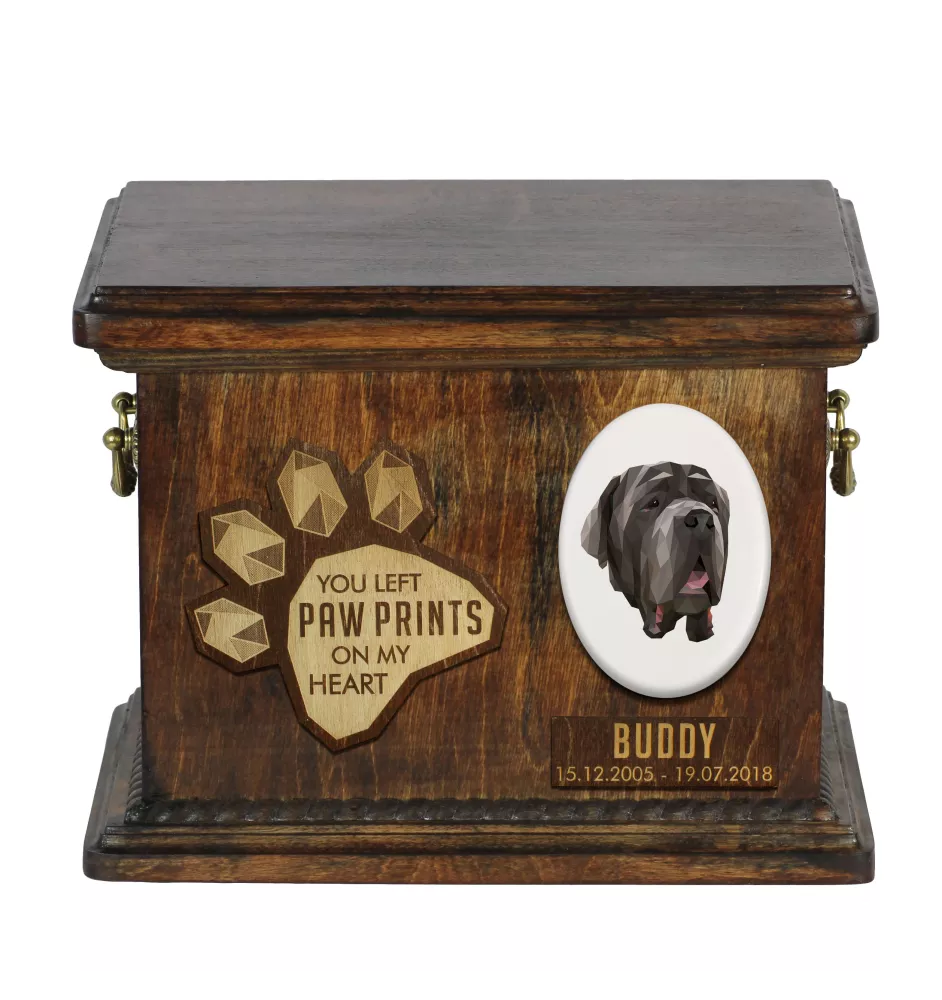 Neapolitan Mastiff, Mastino Napoletano - urn for dog ashes, personalized urn with engraving, commemorative box for dog ashes by Art-Dog brand
