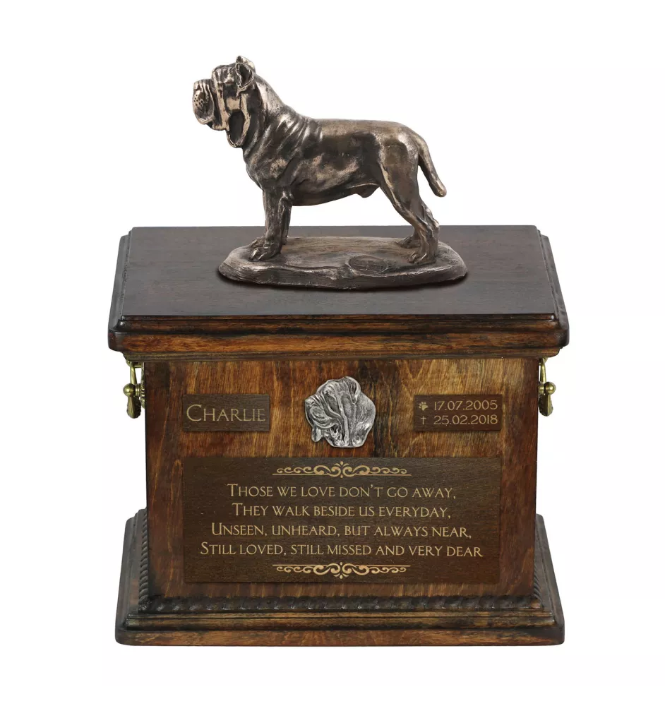 Neapolitan Mastiff, Mastino Napoletano - urn for dog ashes, urn with a statuette, personalized urn for dog ashes by Art-Dog brand