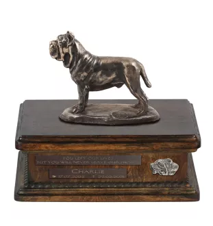 Mastif neapolitański drewniana urna niska z podobizną Art-Dog