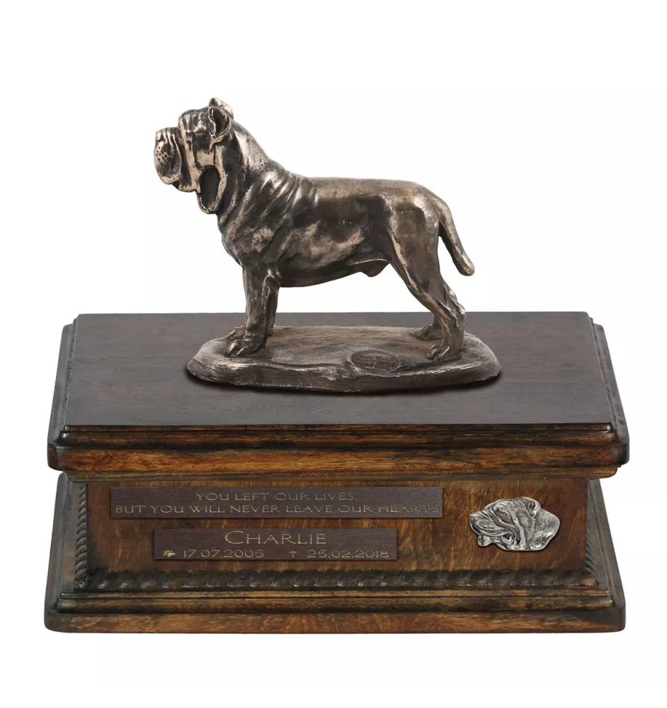 Neapolitan Mastiff, Mastino Napoletano - urn for dog ashes, personalized urn with a statue, wooden urn with a dog by Art-Dog brand