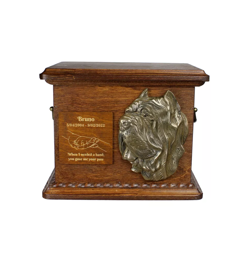 Mastino Napoletano, Neapolitanischer Mastiff II Personalisierte Hundeurne mit Gravur und Relief, Erinnerungsbox für Hundeknochen von der Marke Art-Dog