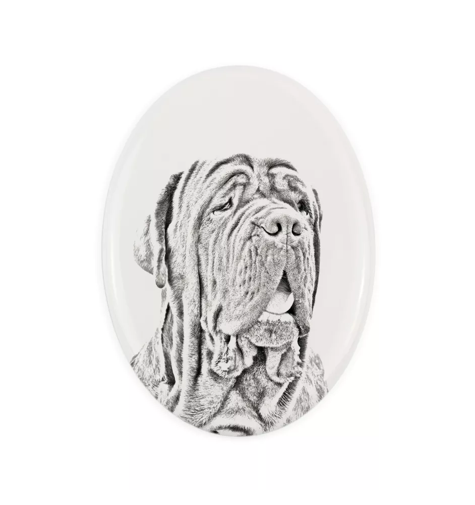 Mastino Napoletano, Neapolitanischer Mastiff - Gedenktafel mit einem Foto eines Hundes, Grabplatte mit Druck, personalisierte ovale Platte der Marke Art-Dog