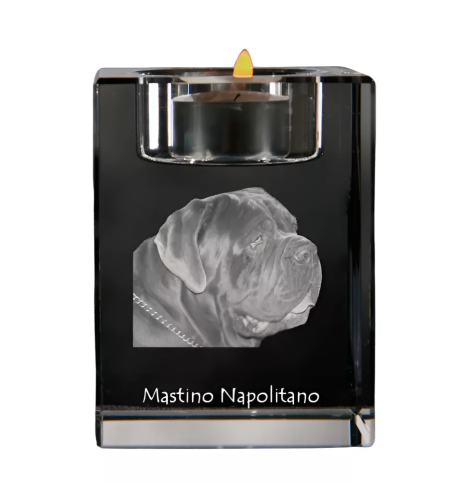 Mâtin napolitain, Mâtin de Naples, Napolitain - Bougeoir avec photo de chien, porte bougie en cristal, cadeau personnalisé par la marque Art-Dog