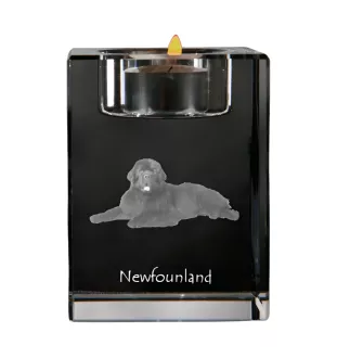 Chien de Terre-neuve, retriever de Terre-Neuve - Bougeoir avec photo de chien, porte bougie en cristal, cadeau personnalisé par la marque Art-Dog
