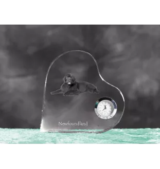 Neufundländer, Newfoundland - Kristalluhr mit einem Hundebild, Herzregal-Uhr, personalisierte Standuhr der Marke Art-Dog