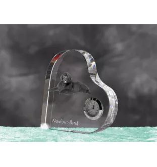 Neufundländer, Newfoundland - Kristalluhr mit einem Hundebild, Herzregal-Uhr, personalisierte Standuhr der Marke Art-Dog