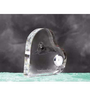 Neufundländer, Newfoundland - Kristalluhr mit einem Hundebild, Herzregal-Uhr, personalisierte Standuhr der Marke Art-Dog