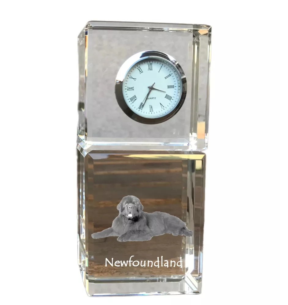 Newfoundland, Newfs, Newfies - crystal clock with a photo, a photo of a dog in crystal, personalized desk clock by Art-Dog brand