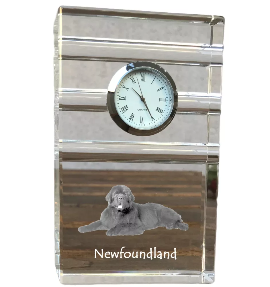 Neufundländer, Newfoundland - Glasuhr mit Foto, Foto eines Hundes im Kristall, personalisierte Tischuhr für das Büro der Marke Art-Dog