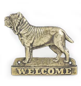 Neapolitan Mastiff, Mastino Napoletano - a door sign with a dog, a brass welcome plaque, a unique sign with the inscription Welcome from the Art-Dog brand