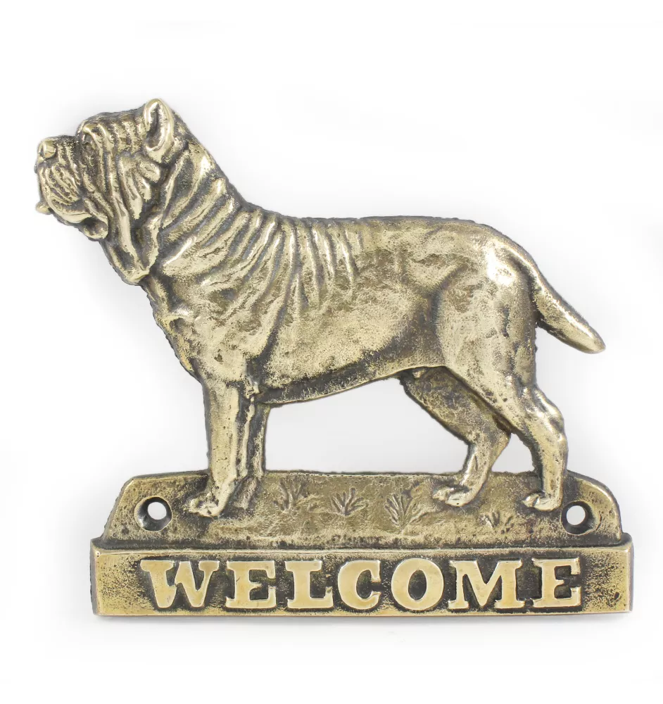 Mastino Napoletano, Neapolitanischer Mastiff - Türschild mit Hund, messingfarbenes Willkommensschild, einzigartiges Schild mit der Aufschrift Welcome von der Marke Art-Dog