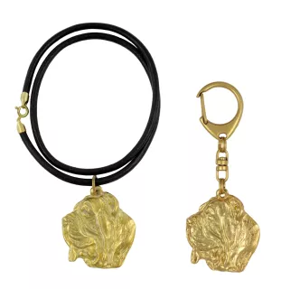Mâtin napolitain, Mâtin de Naples, Napolitain - porte-clés et collier avec chien dans une boîte, produit plaqué or de haute qualité, marque Art-Dog