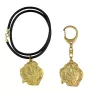 Mâtin napolitain, Mâtin de Naples, Napolitain - porte-clés et collier avec chien dans une boîte, produit plaqué or de haute qualité, marque Art-Dog