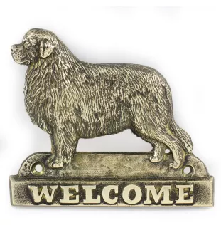 Neufundländer, Newfoundland - Türschild mit Hund, messingfarbenes Willkommensschild, einzigartiges Schild mit der Aufschrift Welcome von der Marke Art-Dog