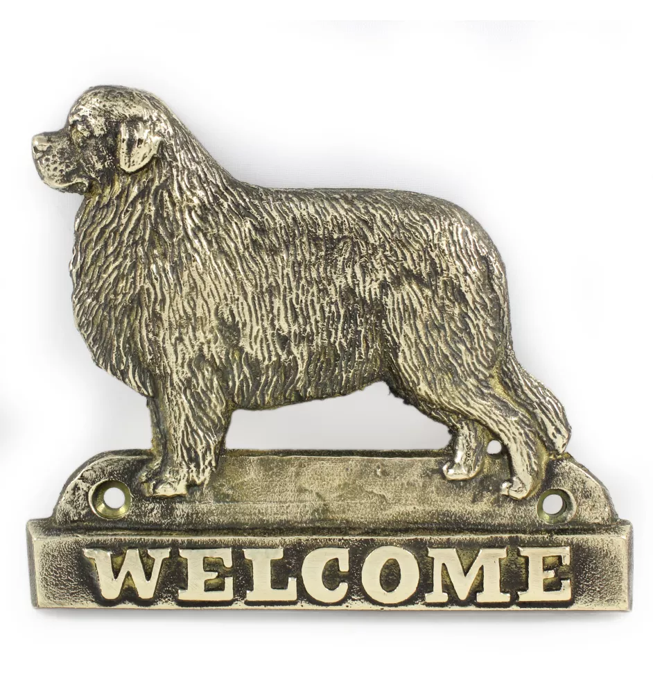 Neufundländer, Newfoundland - Türschild mit Hund, messingfarbenes Willkommensschild, einzigartiges Schild mit der Aufschrift Welcome von der Marke Art-Dog