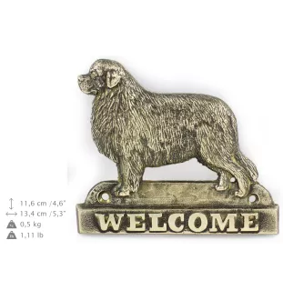 Chien de Terre-neuve, retriever de Terre-Neuve - une plaque de porte avec un chien, une plaque de bienvenue en laiton, une enseigne exceptionnelle avec l'inscription Welcome de la marque Art-Dog